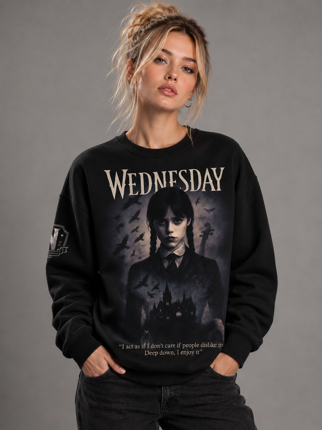 Wednesday Gothic Girl Hoodie, Dark Academy Graphic Sweatshirt, Raven Quote Shirt, Spooky Addams Style Tee, Black Zip Hoodie Gift