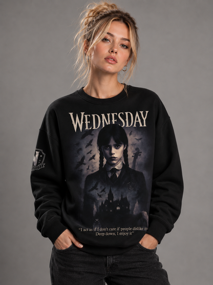 Wednesday Gothic Girl Hoodie, Dark Academy Graphic Sweatshirt, Raven Quote Shirt, Spooky Addams Style Tee, Black Zip Hoodie Gift