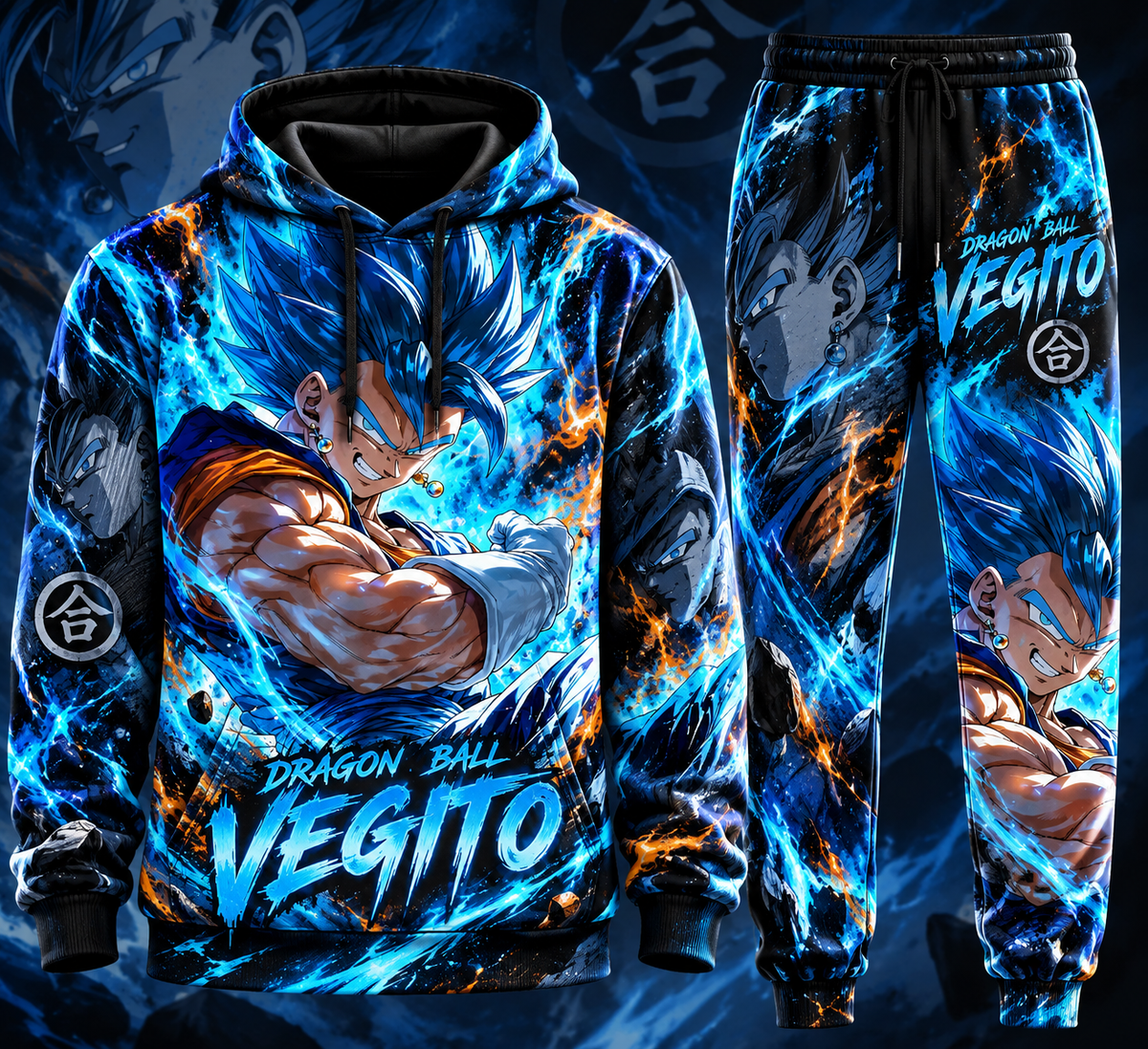 Vegito Blue Hair Form Fan Set — Dragon Ball Hoodie & Sweatpants