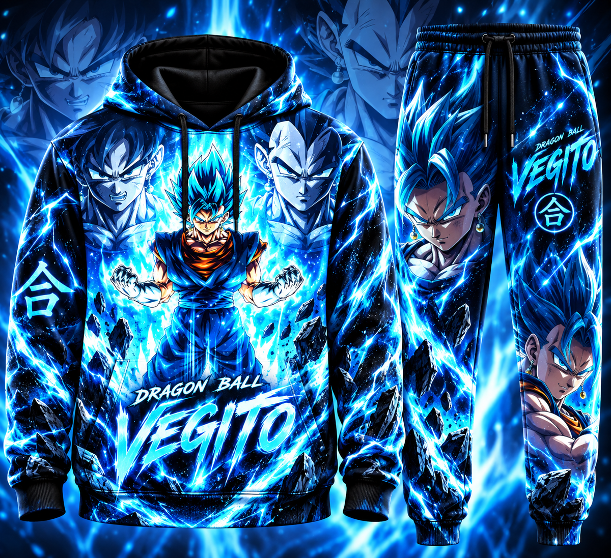 Vegito Blue Hair Form Fan Set — Dragon Ball Hoodie & Sweatpants