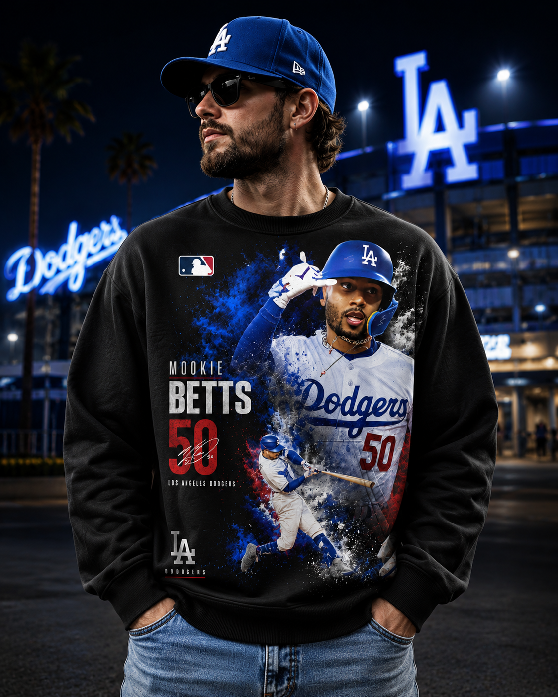 Mookie Betts No. 50 Baseball Fan Shirt — Hoodie — Sweatshirt & Zip Hoodie | Los Angeles Dodgers Insp - Custom Fan Apparel Image 5