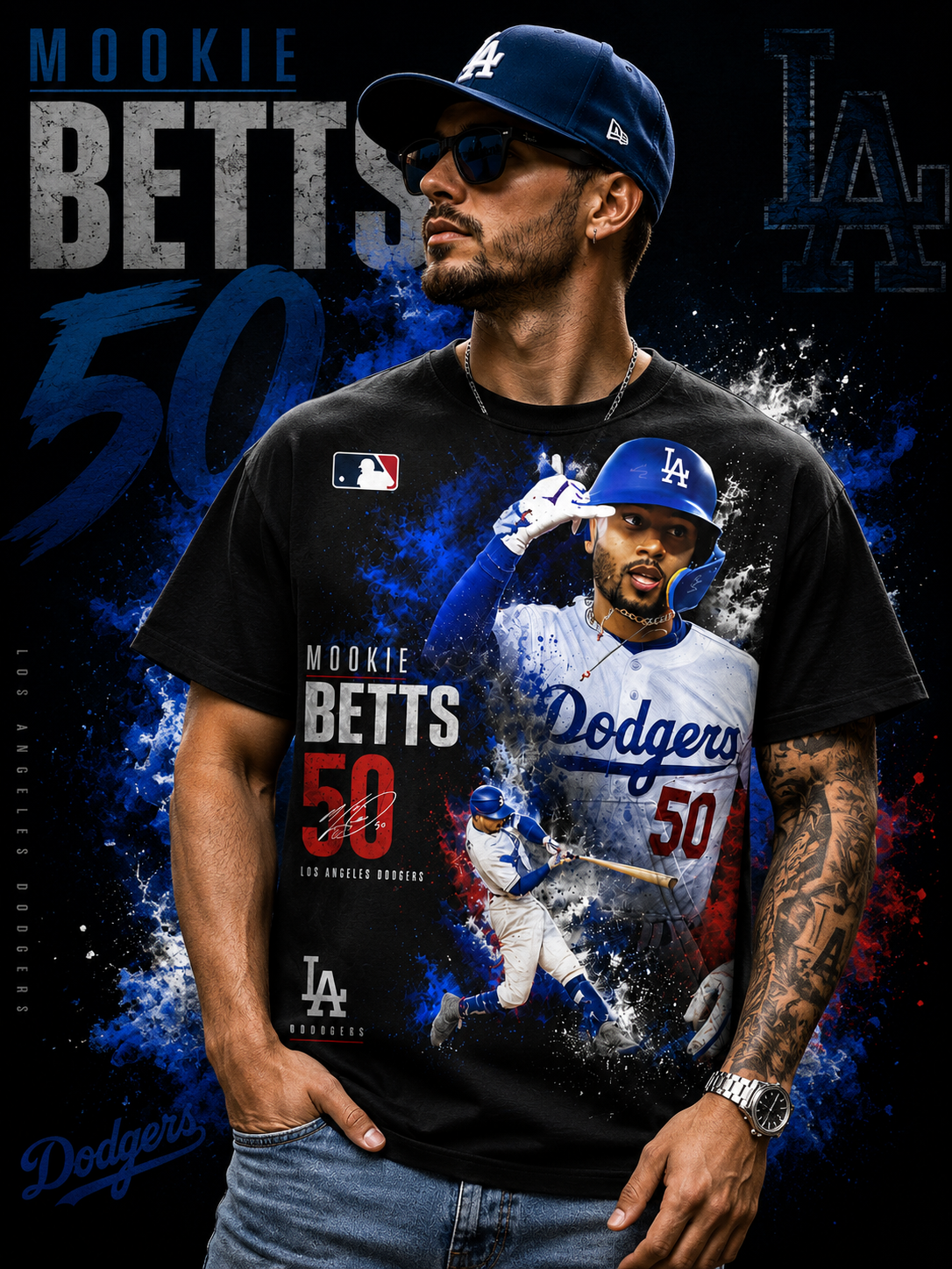 Mookie Betts No. 50 Baseball Fan Shirt — Hoodie — Sweatshirt & Zip Hoodie | Los Angeles Dodgers Insp - Custom Fan Apparel Image 3