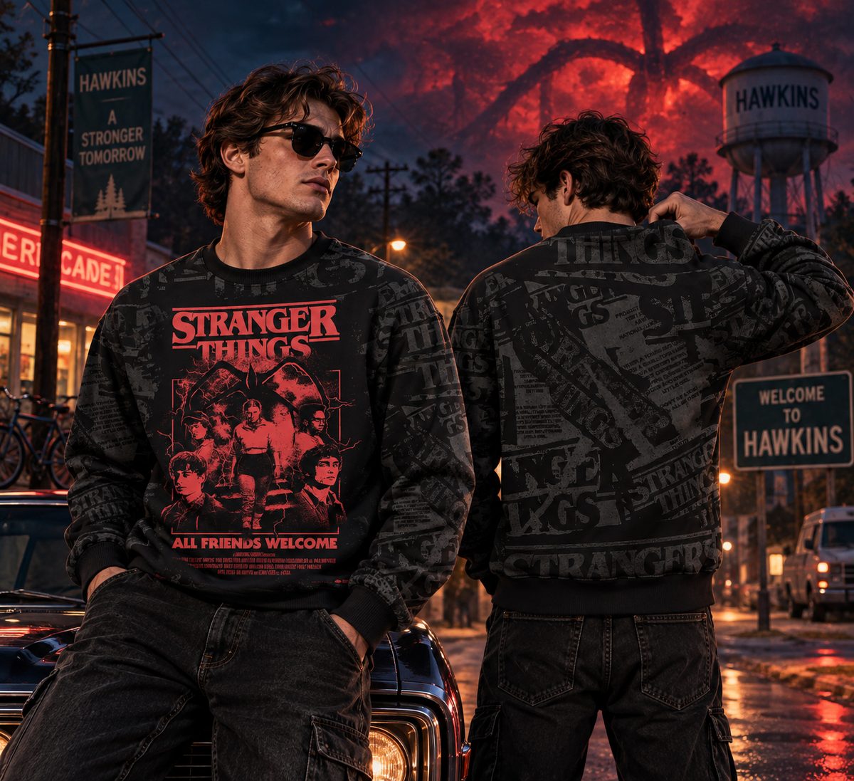 Stranger Things Black Graphic Hoodie, Upside Down Shirt, All Friends Welcome Sweatshirt, Horror Polo, Zip Hoodie, T-Shirt