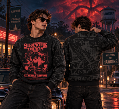 Stranger Things Black Graphic Hoodie, Upside Down Shirt, All Friends Welcome Sweatshirt, Horror Polo, Zip Hoodie, T-Shirt