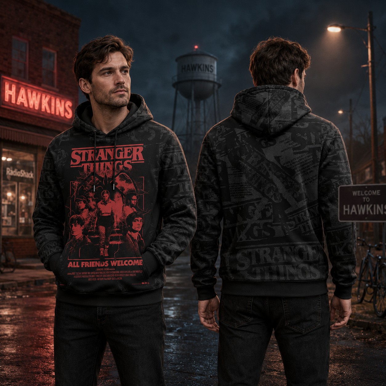 Stranger Things Black Graphic Hoodie, Upside Down Shirt, All Friends Welcome Sweatshirt, Horror Polo, Zip Hoodie, T-Shirt