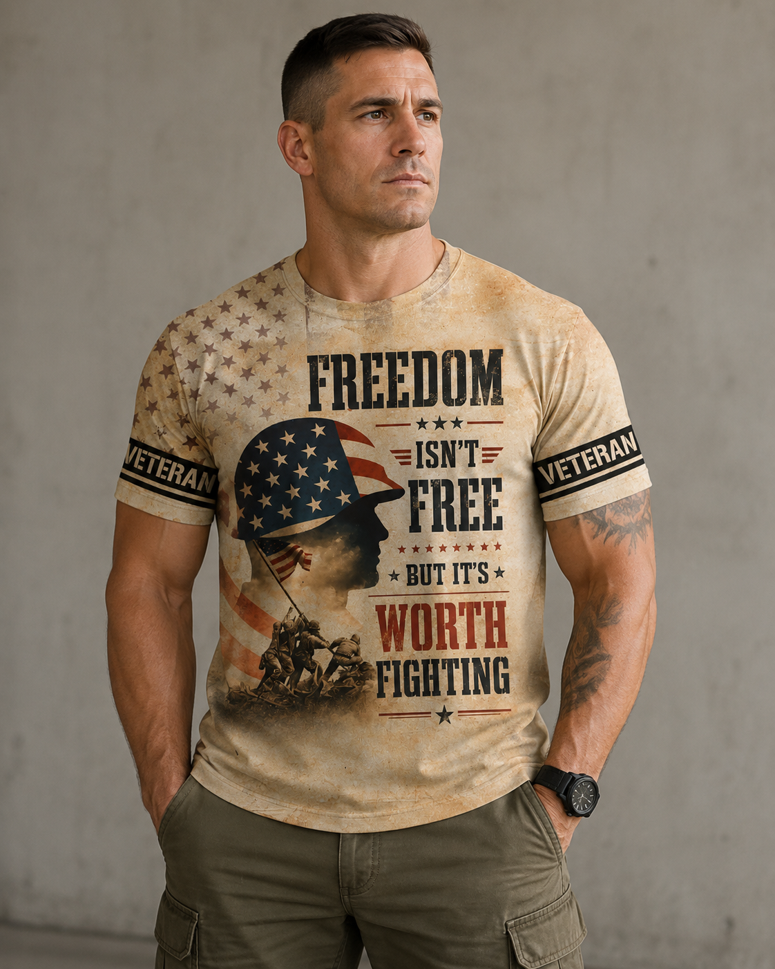 American Veteran Faith Shirt — Jesus Christ Veteran Graphic T-Shirt — Sweatshirt — Hoodie & Zip Hood - Custom Fan Apparel Image 3
