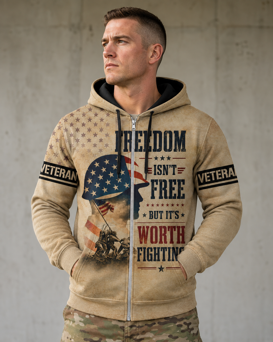 American Veteran Faith Shirt — Jesus Christ Veteran Graphic T-Shirt — Sweatshirt — Hoodie & Zip Hood - Custom Fan Apparel Image 4