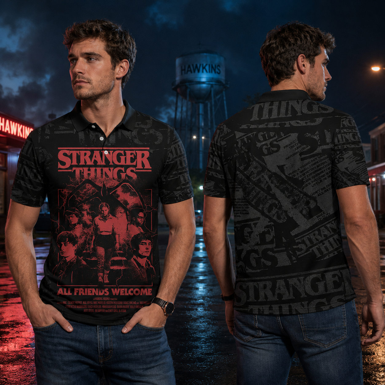 Stranger Things Black Graphic Hoodie, Upside Down Shirt, All Friends Welcome Sweatshirt, Horror Polo, Zip Hoodie, T-Shirt