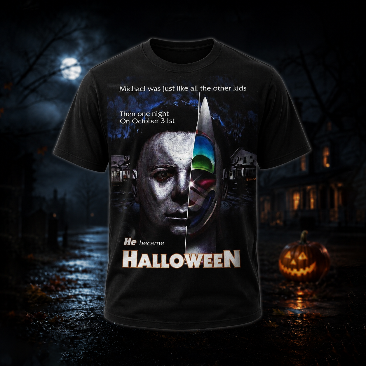 Halloween Masked Killer Graphic Shirt — Scary Horror Movie T-Shirt — Sweatshirt — Hoodie & Zip Hoodi - Custom Fan Apparel Image 1