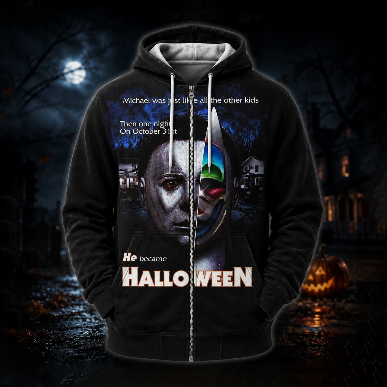 Halloween Masked Killer Graphic Shirt — Scary Horror Movie T-Shirt — Sweatshirt — Hoodie & Zip Hoodi - Custom Fan Apparel Image 3