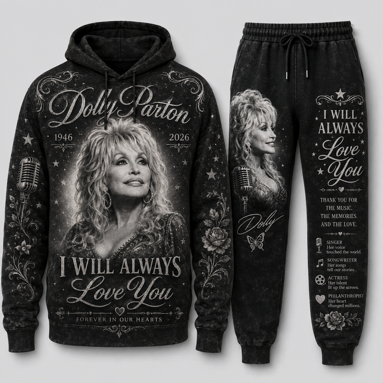 Country Music Legend Memorial Set — Hoodie & Sweatpants | Vintage Tribute Style