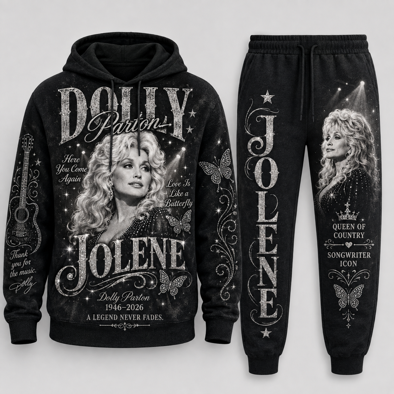 Country Music Legend Memorial Set — Hoodie & Sweatpants | Vintage Tribute Style