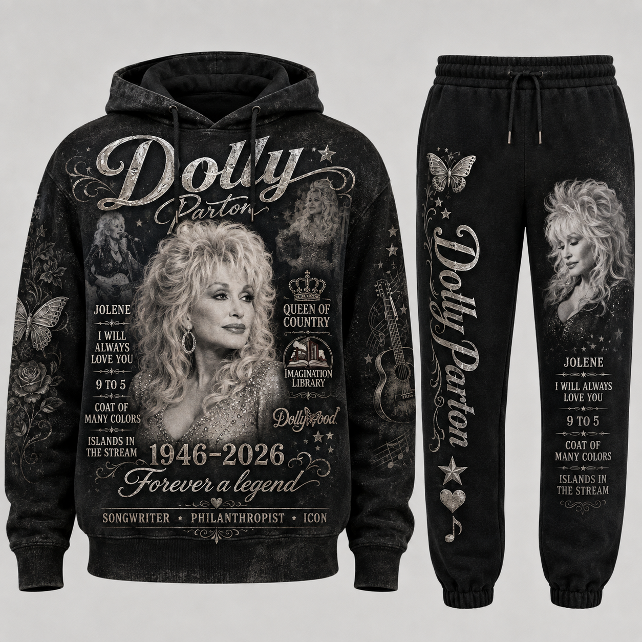 Country Music Legend Memorial Set — Hoodie & Sweatpants | Vintage Tribute Style