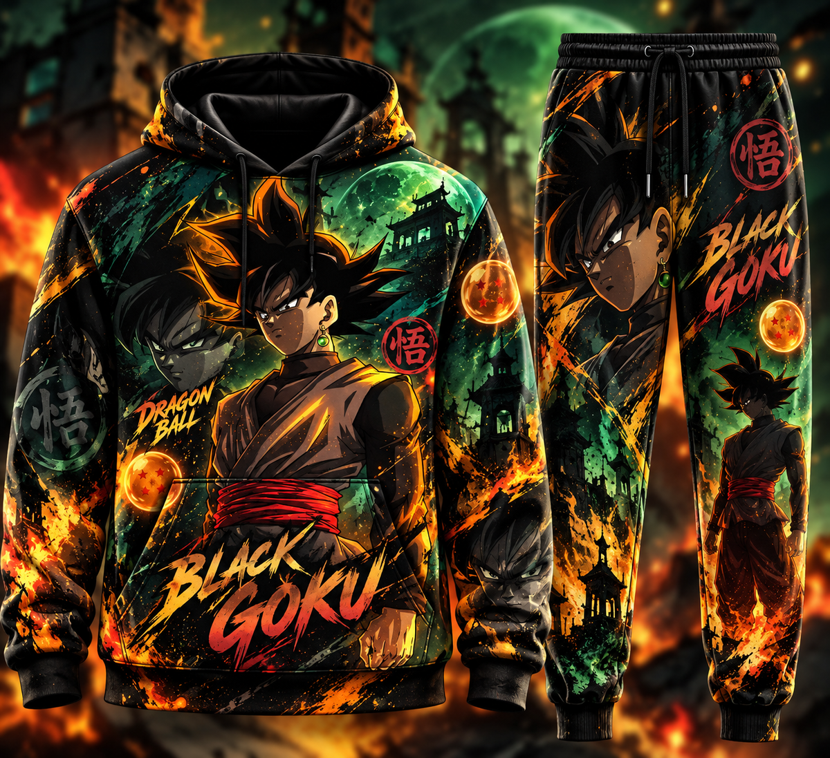 Black Goku Transformation Fan Set — Dragon Ball Hoodie & Sweatpants