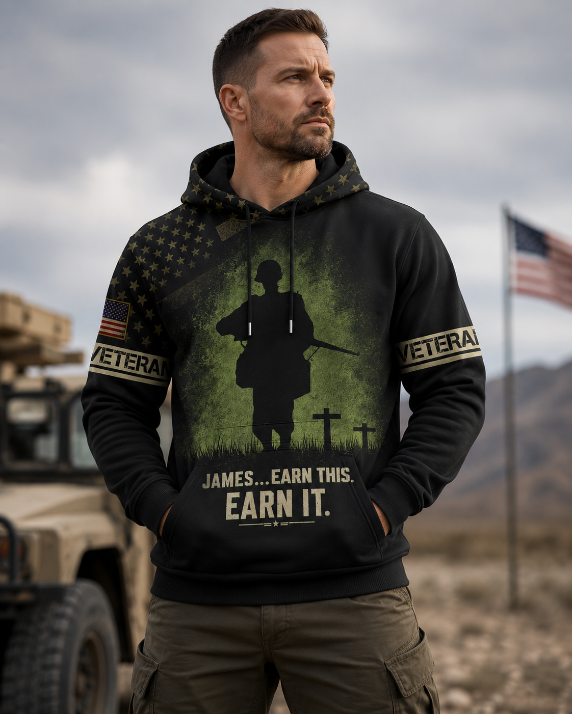 American Veteran Faith Shirt — Jesus Christ Veteran Graphic T-Shirt — Sweatshirt — Hoodie & Zip Hood - Custom Fan Apparel Image 6