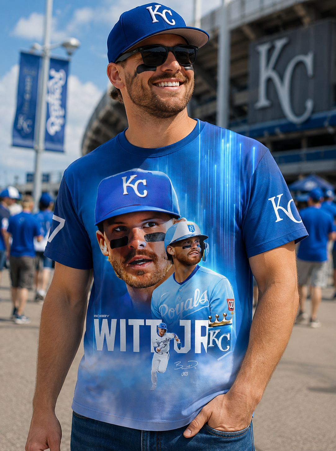 Bobby Witt Jr No. 7 Kansas City Baseball Fan Shirt — Hoodie — Sweatshirt & Zip Hoodie | KC Royals In - Custom Fan Apparel Image 6