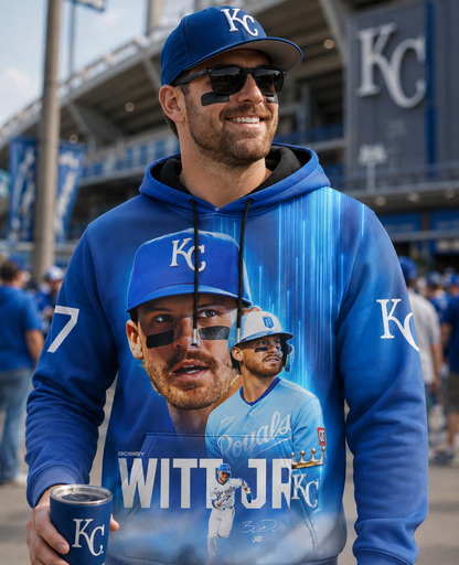 Bobby Witt Jr No. 7 Kansas City Baseball Fan Shirt — Hoodie — Sweatshirt & Zip Hoodie | KC Royals In - Custom Fan Apparel Image 7