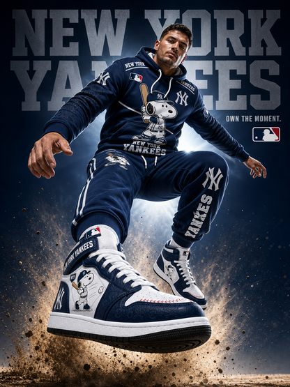 New York Yankees Snoopy Baseball Fan 3-Piece Set – Hoodie — Sweatpants & High-Top Sneakers - Custom Fan Apparel Image 3
