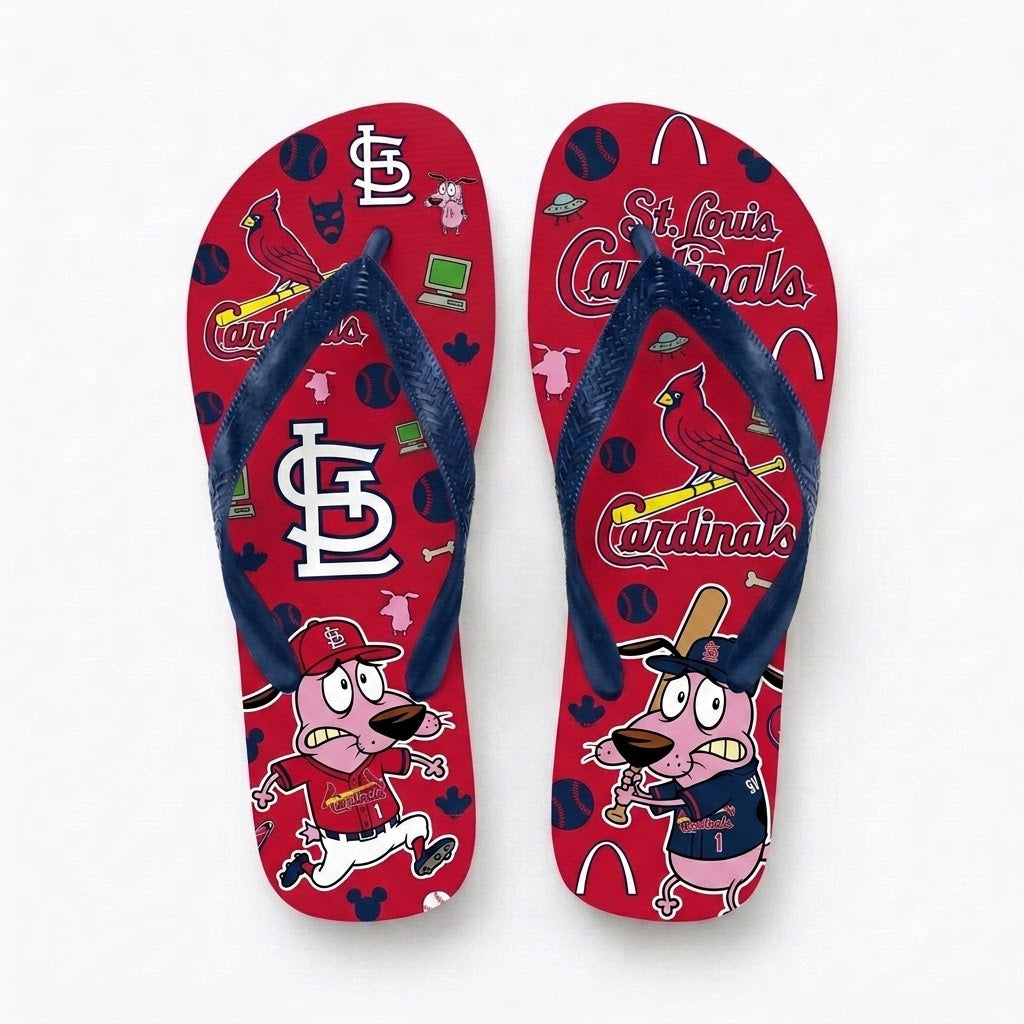 Cartoon Pink Dog Baseball Flip Flops, Sport Fan Sandals | 30 Teams Available