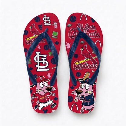 Cartoon Pink Dog Baseball Flip Flops, Sport Fan Sandals | 30 Teams Available