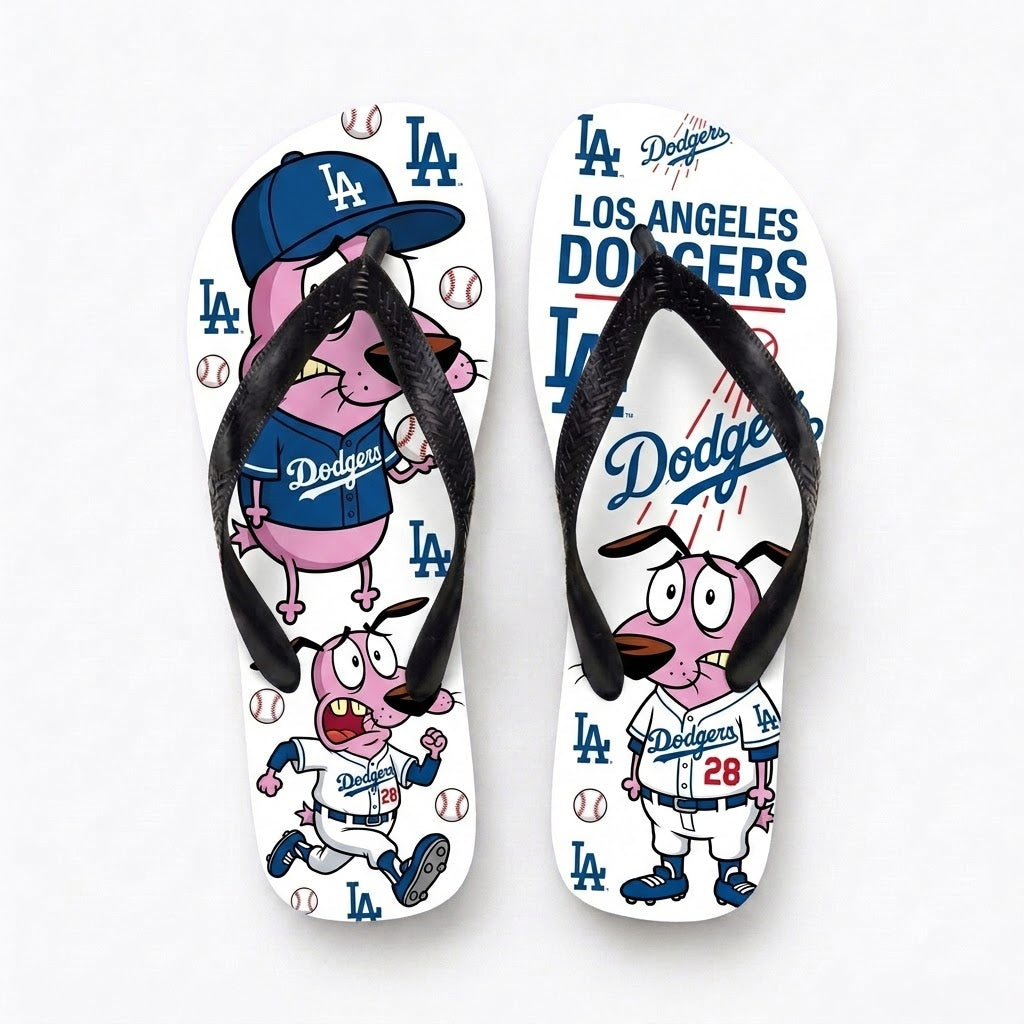 Cartoon Pink Dog Baseball Flip Flops, Sport Fan Sandals | 30 Teams Available