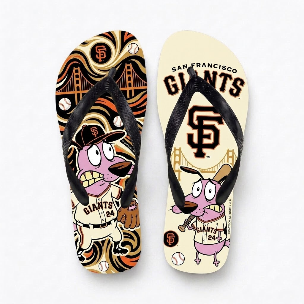 Cartoon Pink Dog Baseball Flip Flops, Sport Fan Sandals | 30 Teams Available