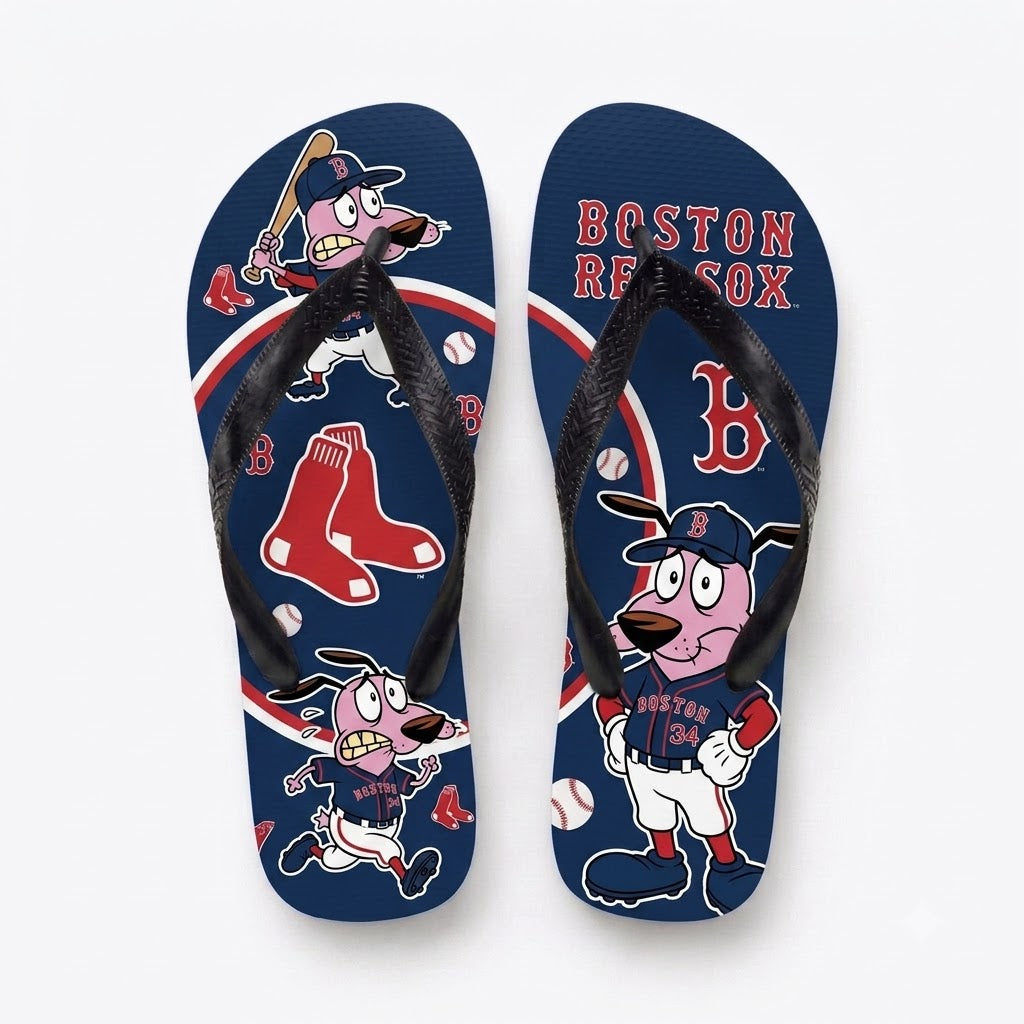 Cartoon Pink Dog Baseball Flip Flops, Sport Fan Sandals | 30 Teams Available