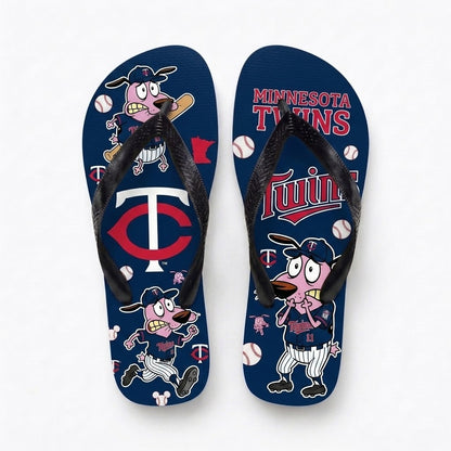 Cartoon Pink Dog Baseball Flip Flops, Sport Fan Sandals | 30 Teams Available