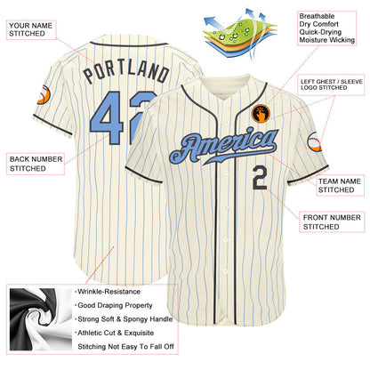 Custom Cream Light Blue Pinstripe Light Blue-Steel Gray Authentic Father's Day Baseball Jersey