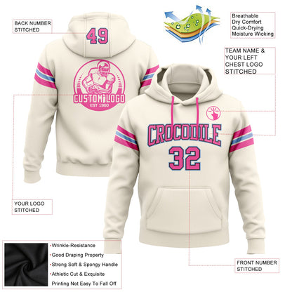 Custom Stitched Cream Pink Black-Light Blue Football Pullover Sweatshirt Hoodie