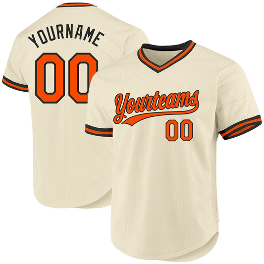 Custom Cream Orange-Black Authentic Throwback Baseball Jersey