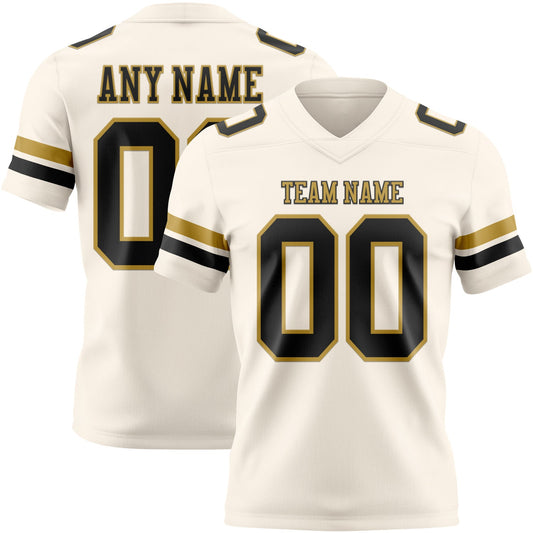 Custom Cream Black-Old Gold Authentic Football Jersey