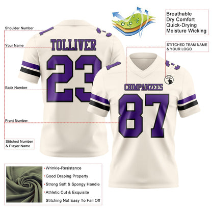 Custom Cream Purple-Black Authentic Football Jersey