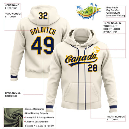 Custom Stitched Cream Navy-Gold Baseball Pullover Sweatshirt Hoodie