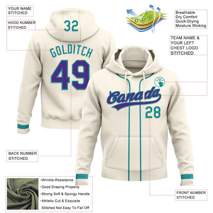 Custom Stitched Cream Purple-Teal Baseball Pullover Sweatshirt Hoodie