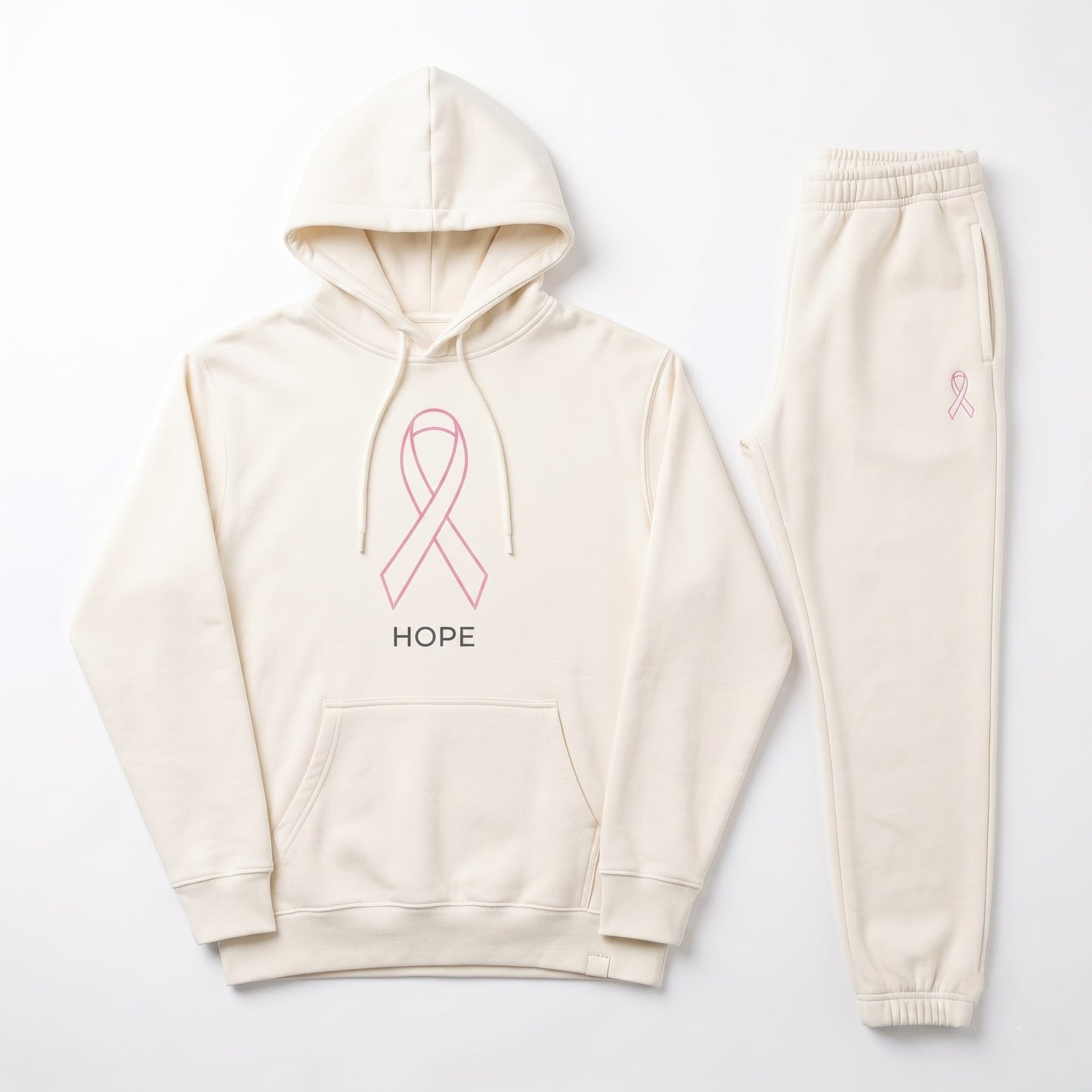 Pink Ribbon Hoodie & Sweatpants Set, Breast Cancer Awareness Tracksuit, Hope Support Outfit Hoodie & Sweatpants Set — 8 Styles