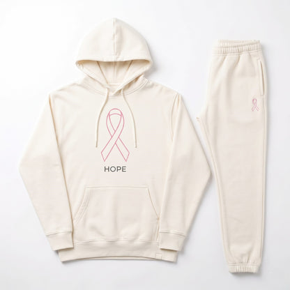 Pink Ribbon Hoodie & Sweatpants Set, Breast Cancer Awareness Tracksuit, Hope Support Outfit Hoodie & Sweatpants Set — 8 Styles