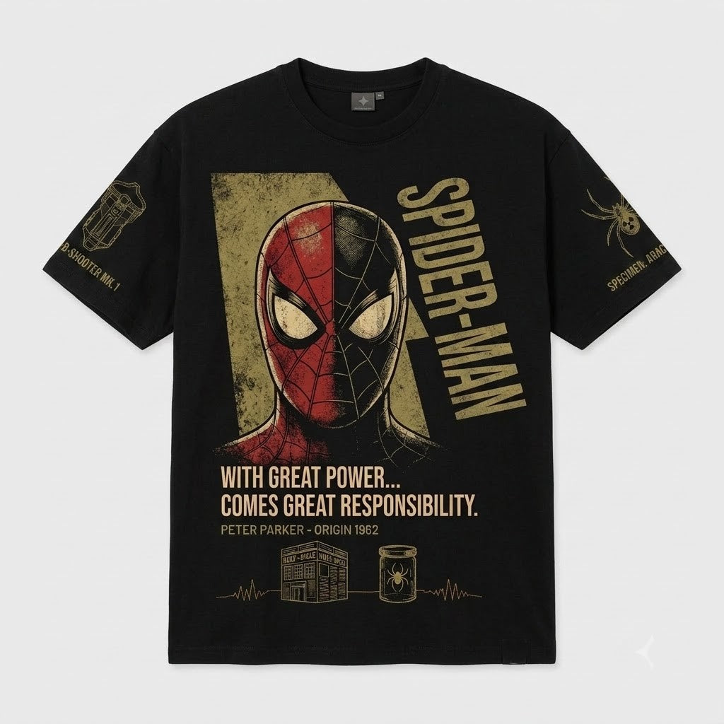 Black Long Sleeve Shirt, Comic Web Hero Inspired Back Print Tee, Superhero Fan Streetwear Gift