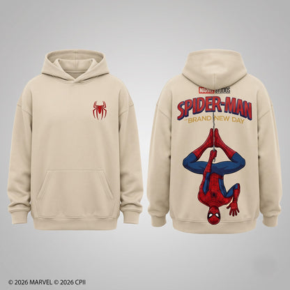 Cream Long Sleeve Shirt, Comic Web Hero Inspired Back Print Tee, Superhero Fan Streetwear Gift