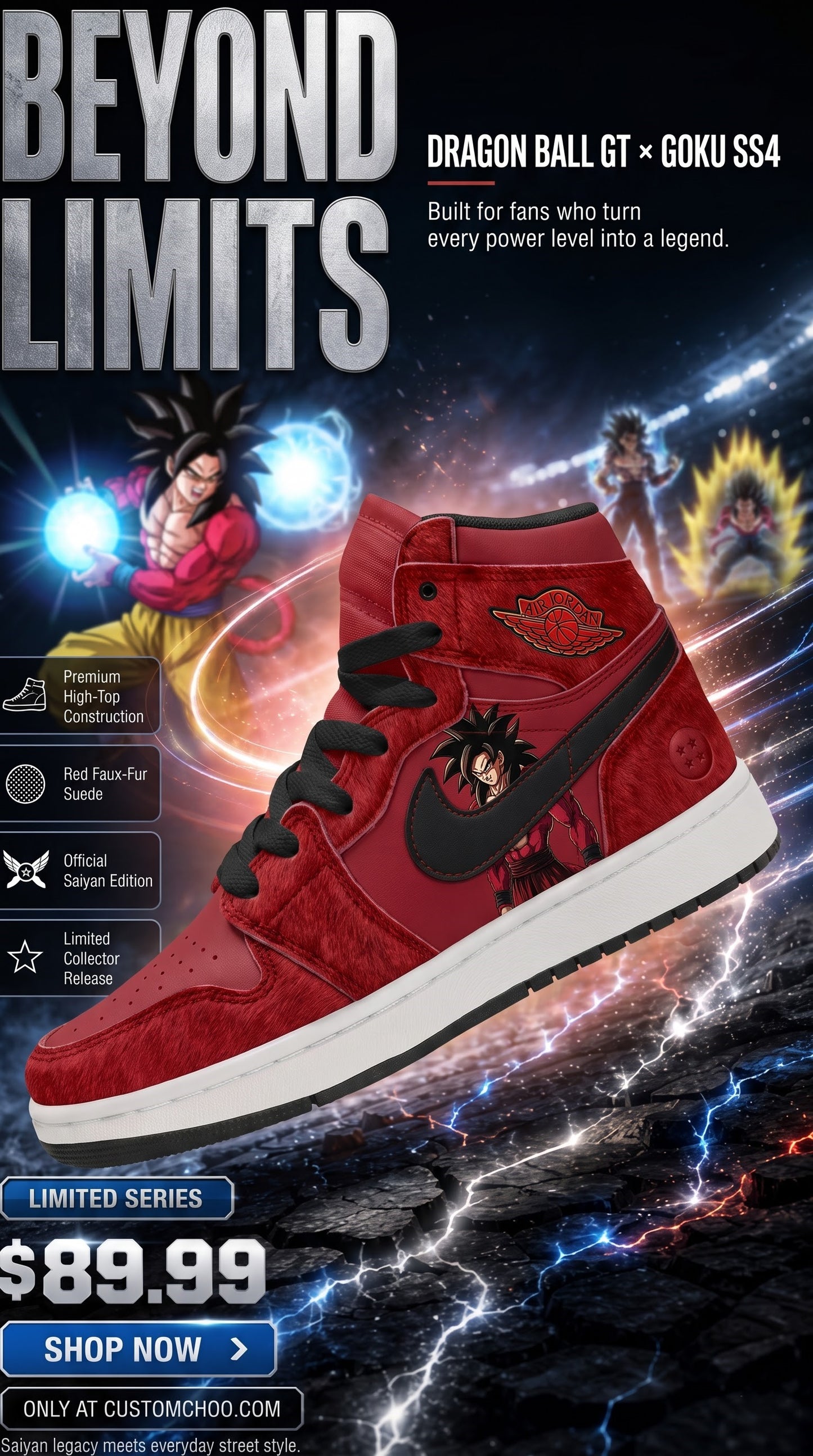 Super Saiyan 4 Son Goku Outfit Set — Hoodie, Jogger Pants & High-Top Sneakers | Red Dragon Anime Streetwear Set