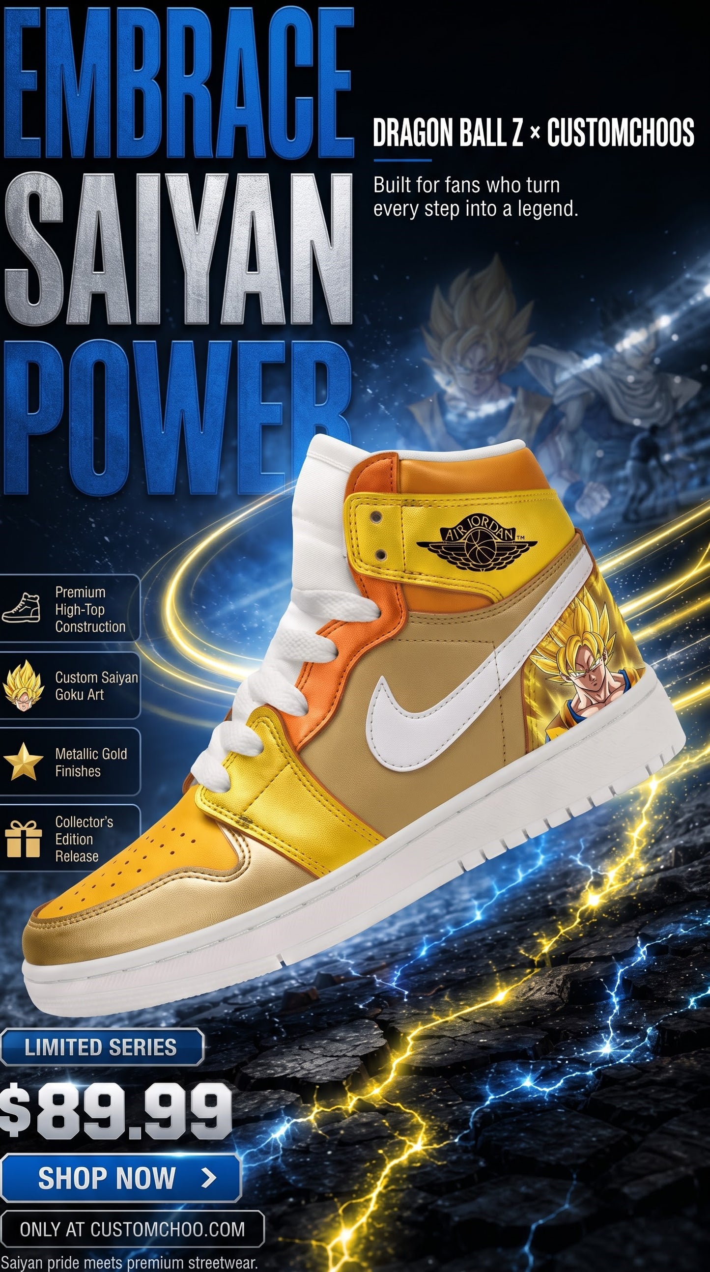 Son Goku Power Up Outfit Set — Hoodie, Jogger Pants & High-Top Sneakers | Dragon Ball Anime Streetwear Matching Set