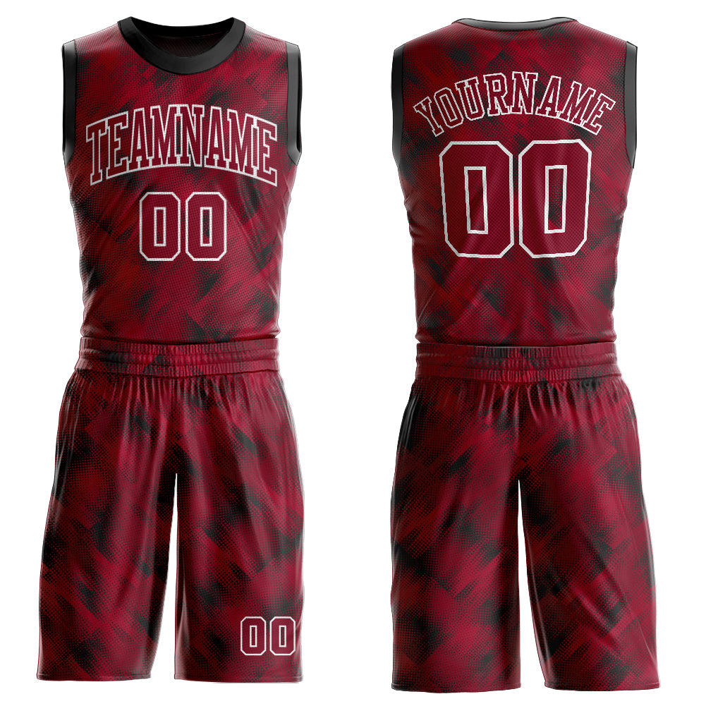 Custom Crimson Crimson-Black Round Neck Sublimation Basketball Uniform Jersey