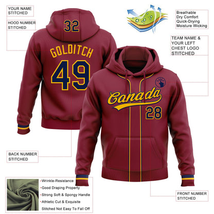 Custom Stitched Crimson Navy-Gold Baseball Pullover Sweatshirt Hoodie