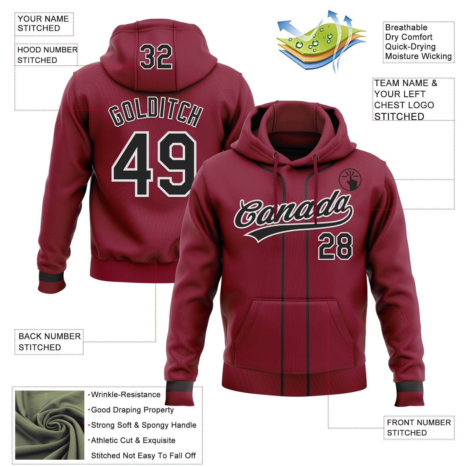 Custom Stitched Crimson Black-White Baseball Pullover Sweatshirt Hoodie