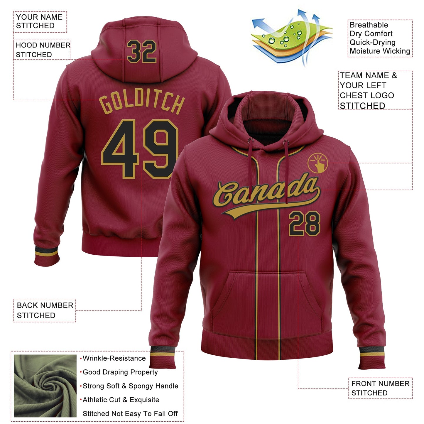 Custom Stitched Crimson Black-Old Gold Baseball Pullover Sweatshirt Hoodie