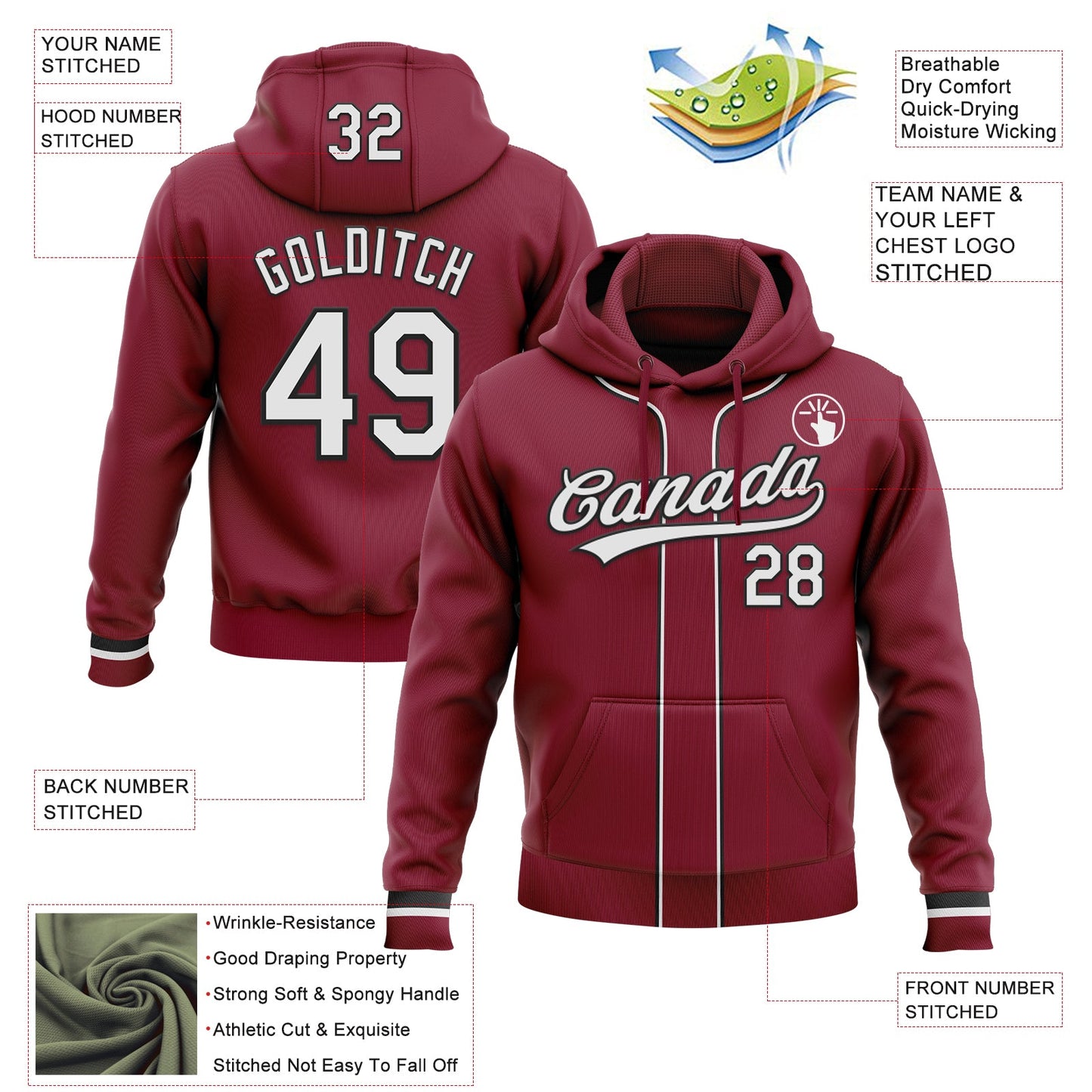 Custom Stitched Crimson White-Black Baseball Pullover Sweatshirt Hoodie