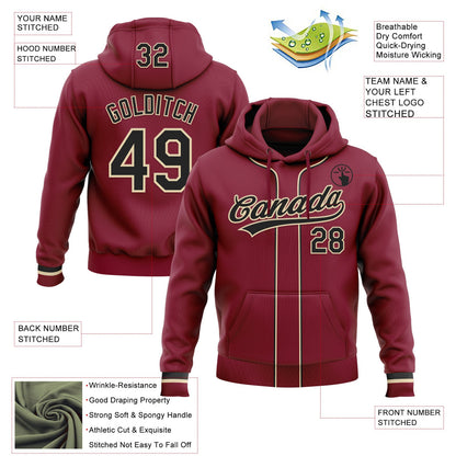 Custom Stitched Crimson Black-Cream Baseball Pullover Sweatshirt Hoodie