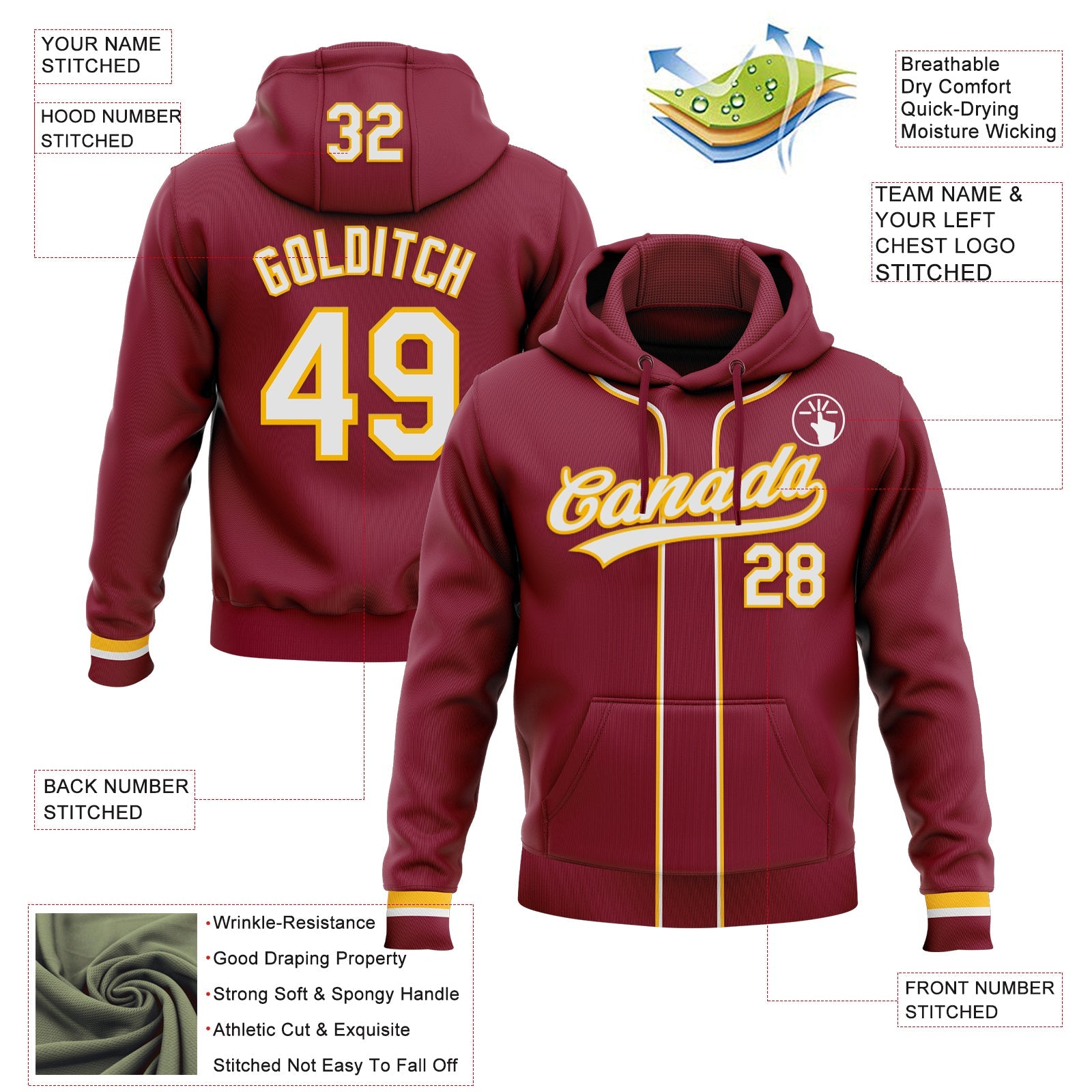 Custom Stitched Crimson White-Gold Baseball Pullover Sweatshirt Hoodie