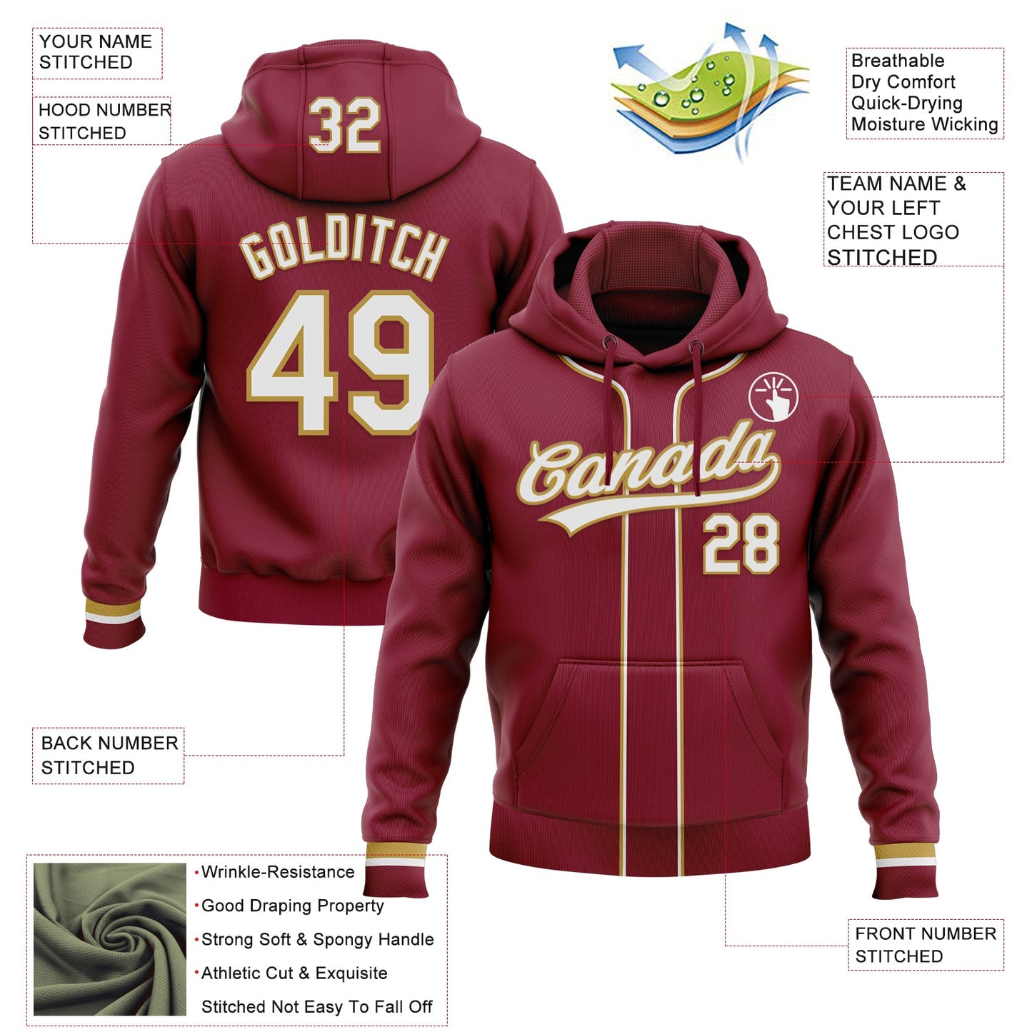 Custom Stitched Crimson White-Old Gold Baseball Pullover Sweatshirt Hoodie