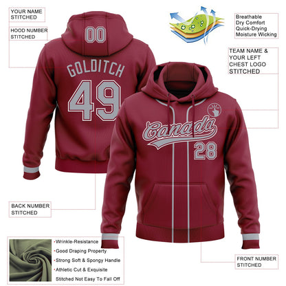 Custom Stitched Crimson Gray-White Baseball Pullover Sweatshirt Hoodie